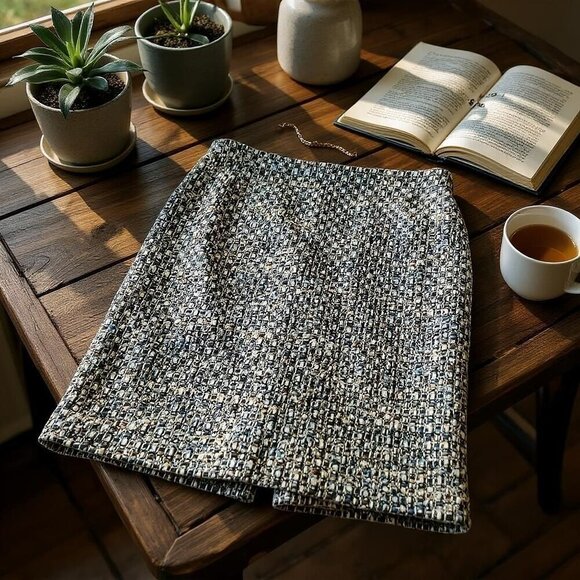 Talbots Women’s Size 14 Tweed Wool Blend Pencil Skirt Blue Black Lined Career - Picture 2 of 14